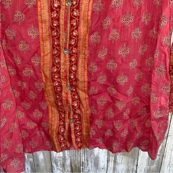 J. Jill Strawberry Boho Printed Voile Floral Button Down - Picture 4 of 6
